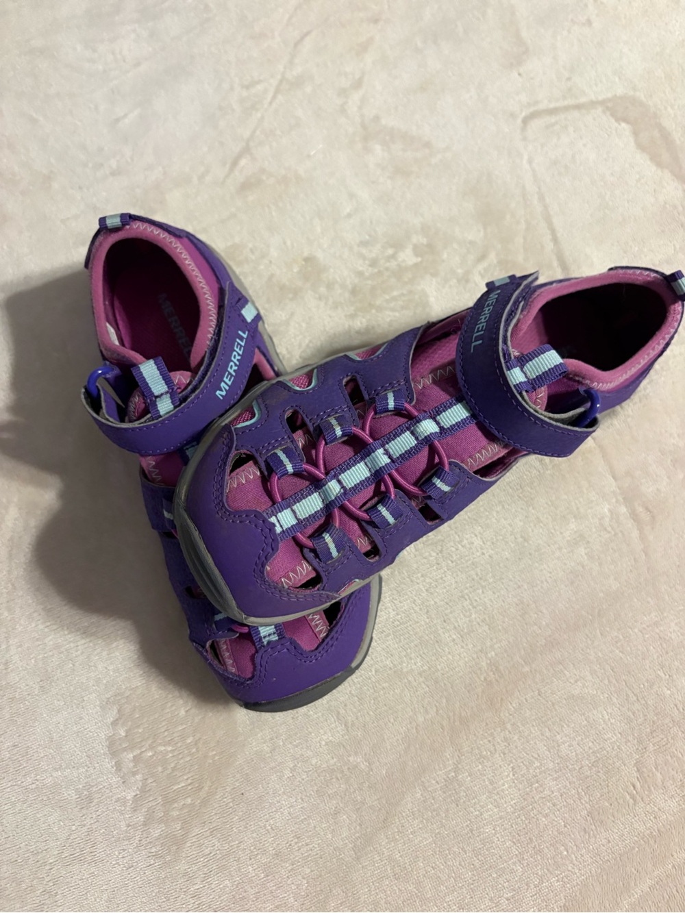 Merrell Kids Purple and Pink Hook-and-Loop Outdoor Sandals